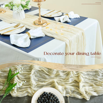 Sioloc 10 Pack Beige Cheesecloth Table Runner Fall Autumn Decor for Home 10ft Table Cloth for Tea Wedding Birthday Party Baby Bridal Shower Halloween Thanksgiving