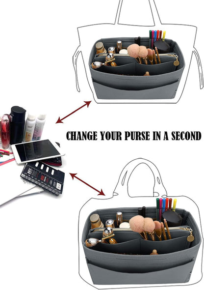 LEXSION Felt Purse Bag Organizer Insert with zipper Bag Tote Shaper Fit Speedy Neverful PM MM