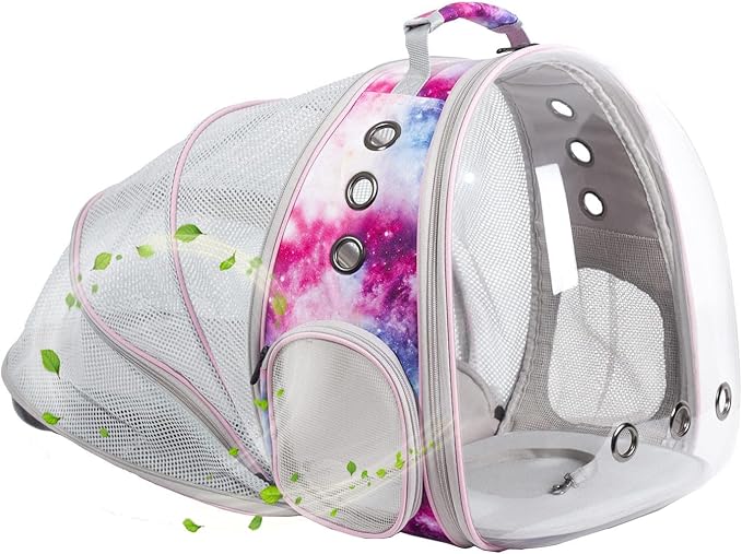 halinfer Galaxy Pink Cat Backpack Carrier for Kitten, Fit up to 12 lbs, Space Capsule Astronaut Expandable Pet Bag to Carry Small Animals, Bunny and Puppy, Cat Transport Vet Vist Bag