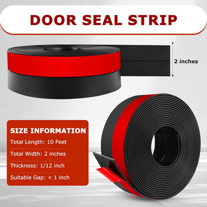 Weather Stripping Self Adhesive Door Draft Stopper Flexible Shower Door Bottom Seal Silicone Seal Strip for Sliding Glass Windows Side Gaps (Black, 2 Inch Wide x 10 Feet Long)