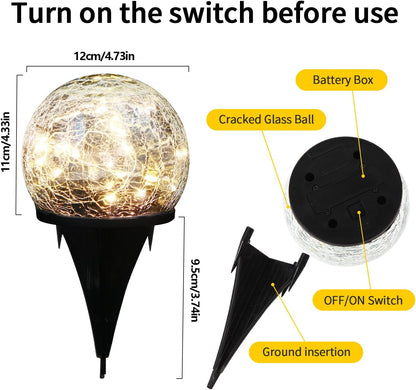 Garden Decoration, Cracked Glass Solar Globe Lights for Yard Pathway Patio Halloween Christmas Outside Decor,Warm White 2 Pack 50 LED(4.7”)