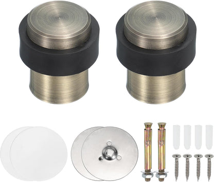PATIKIL 2Set Round Door Stoppers, 46mm Stainless Steel Door Stop Doorstop Wedge Metal Cylinder Self Adhesive with Screw for Bottom of Door Floor Inside, Bronze