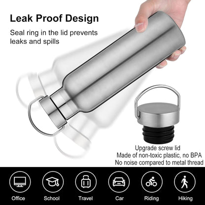 Neihepal 20 oz Insulated Water Bottles Bulk 2 Pack,Stainless Steel Double Wall Sport Bottle with Lid of Handle,Metal Reusable Thermoses Flask with Cup Cap for School,Cyclists,Gift (Silver,Set of 2)