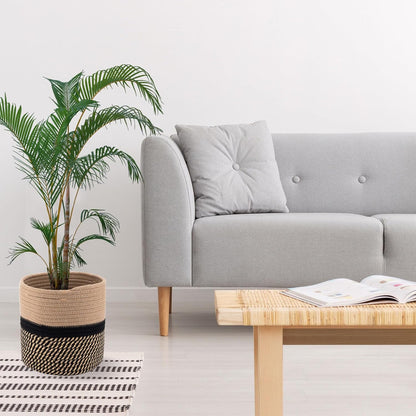 Woven Cotton Rope Plant Basket for 11" Flower Pot Floor Indoor Planters,Storage Organizer Basket Rustic Home Decor (11" x 11",Black and Brown Stripes)