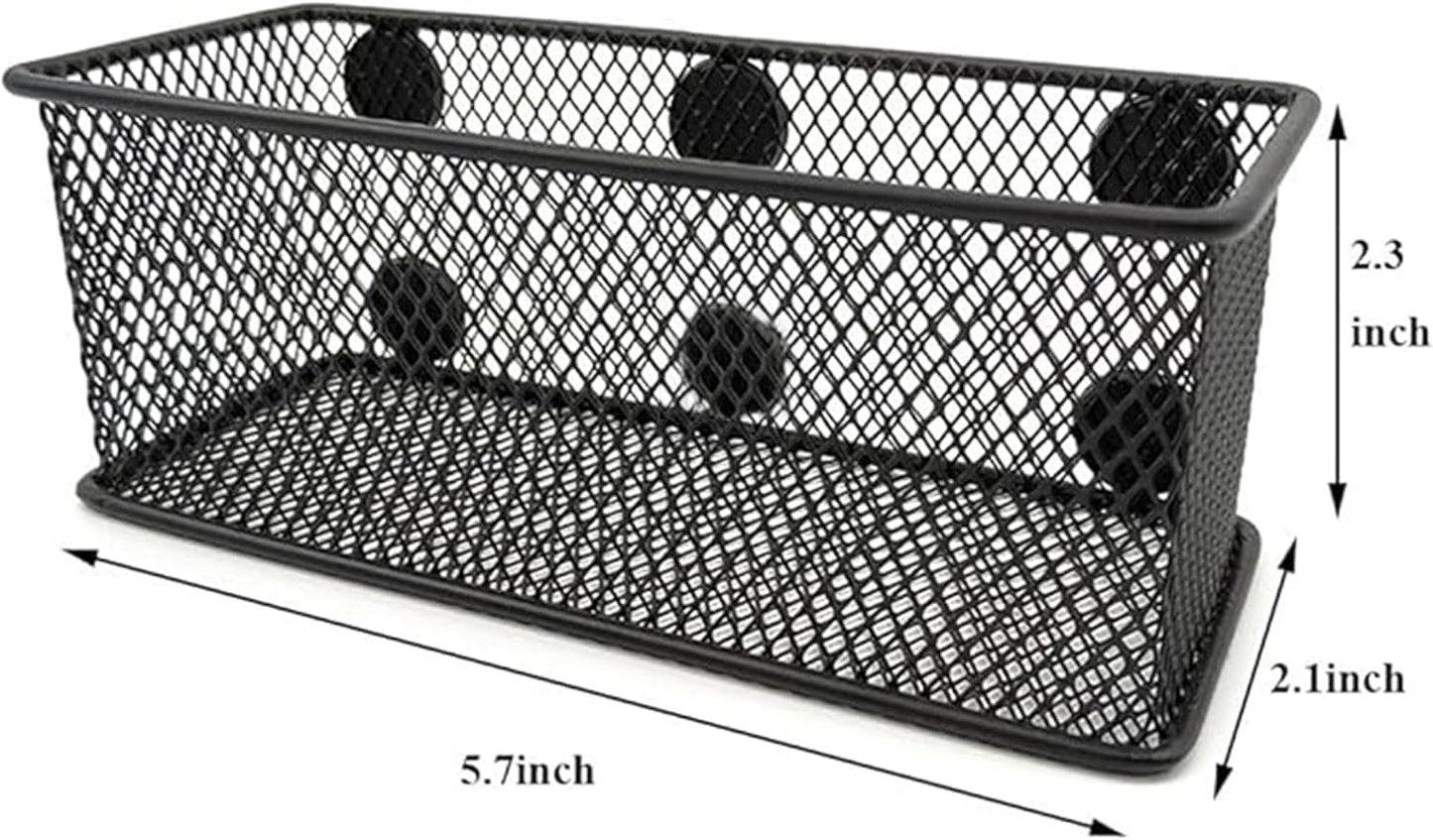 EASEPRES Magnetic Pencil Holder Set of 3 - Black Wire Mesh Storage Baskets Organizer with Strong Magnets - Perfect for Whiteboard, Refrigerator and Locker Accessories