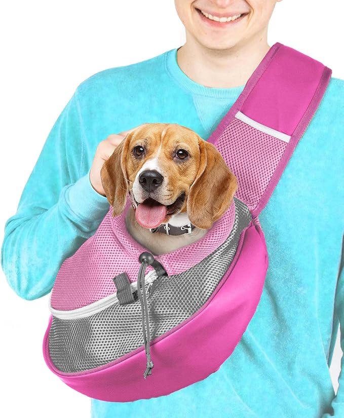 Pet Sling Carrier - Soft Front-Chest Carrying Bag for Small Pets (Ideal for Dogs, Puppies & Cats 6–10 lbs) - Carefully Sized for Yorkshire Terrier, Maltese, Toy Poodle, Papillon -(Pink-L)