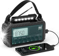 NOAA Emergency Weather Radio with Auto Alerts, 5000mAh Solar Hand Crank AM/FM/SW Shortwave Radio with Flashlight, Reading Lamp, Phone Charger, SOS Alarm, Survival Gear, Time Clock & Large LCD Display