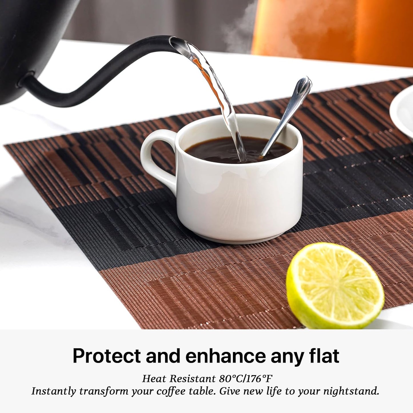 LEXMORE Placemats Set of 8 Vinyl/Plastic Woven Place Mats for Kitchen Table Indoor/Outdoor Washable Placemat Wipeable Dining Table Mats(Ombre Brown Black)