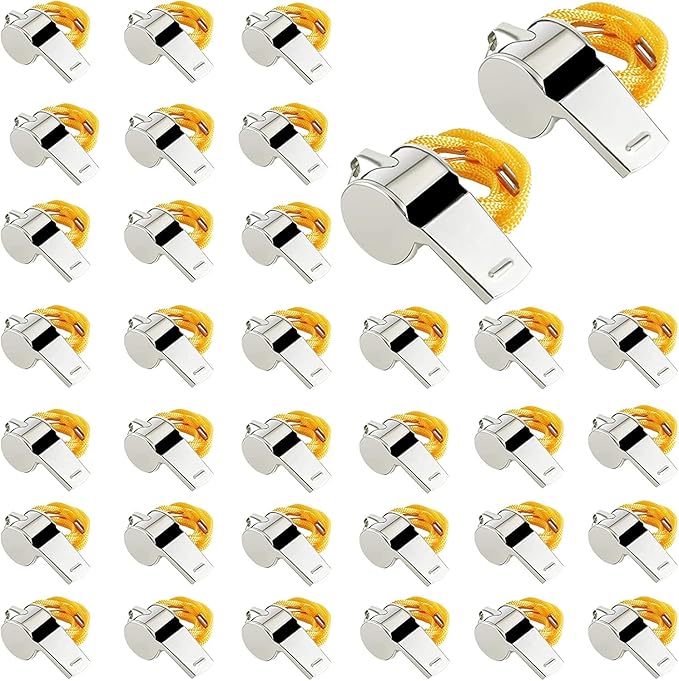Coach Whistle,35Pack Football Referee Whistle with Lanyard for Emergency Sports Training Referee1 (Silver) (Silver) (Stainless Steel)