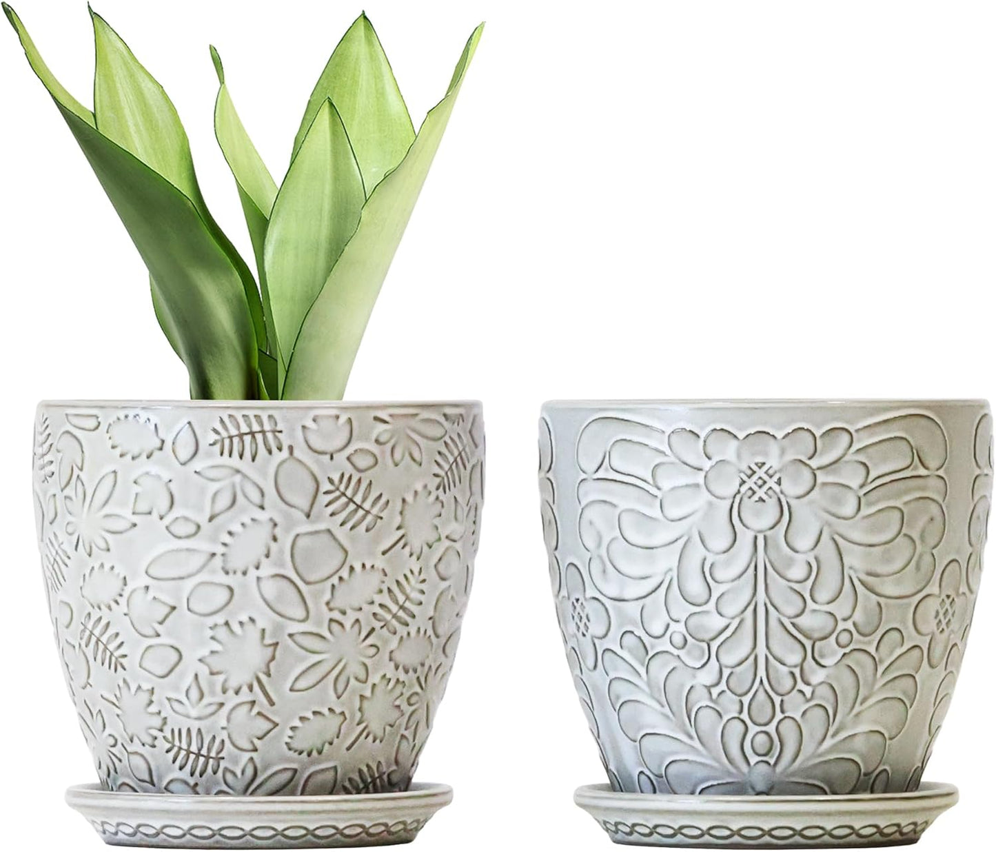 6 Inch Ceramic Planter Pots with Drainage Hole and Saucers for Indoor Plants, Garden Pots for Succulent, Orchid, and Flower - Set of 2