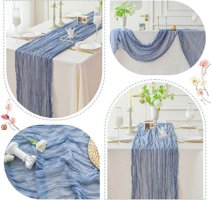 Sioloc 1 Pack Dusty Blue Cheesecloth Table Runner Fall Autumn Decor for Home 10ft Table Cloth for Tea Wedding Birthday Party Baby Bridal Shower Halloween Thanksgiving