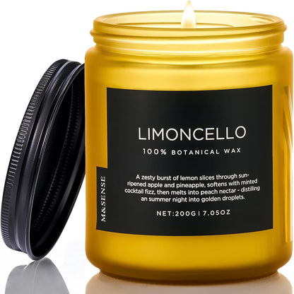 M&SENSE Limocello Summer Scented Candle, 7.05oz 50 Hours Long Lasting Burn Non Toxic Natural Soy Wax Lemon Highly Scented for Home Decor, 2 Wick Relaxing Candle Gifts for Yoga Spa Meditation