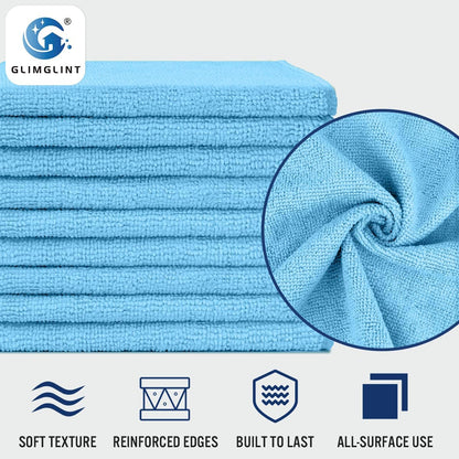 GLIMGLINT Blue Microfiber Cleaning Cloth, 150 Pack Microfiber Towels for Cars, Lint Free, Scratch-Free, Highly Absorbent, Reusable Cleaning Rags for Car, Household, Shop Towels 14"X12"
