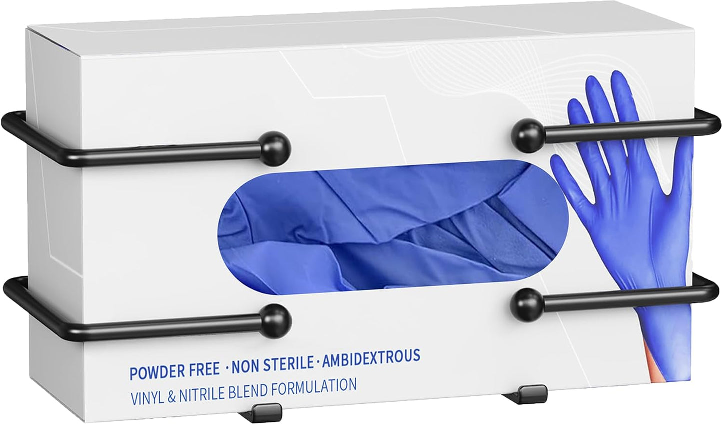 Glove Box Dispenser Wall Mount: Black Holder Organizer for Disposable Glove & Tissue Box - Organizer on Wall in Lab, Kitchen, Bathroom, Garage