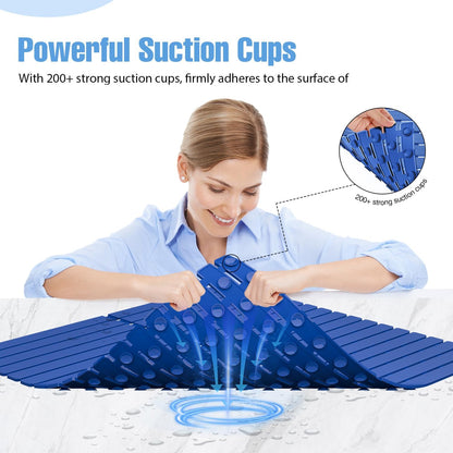 Shower Mat Non-Slip Bath Mat for Tub Floor & Stall with 200+ Suction Cups & Drain Holes, Quick Dry Machine Washable Bathtub Mat, Safe for Elderly& Baby, Bathroom Essentials 24x24 Inch (Blue)