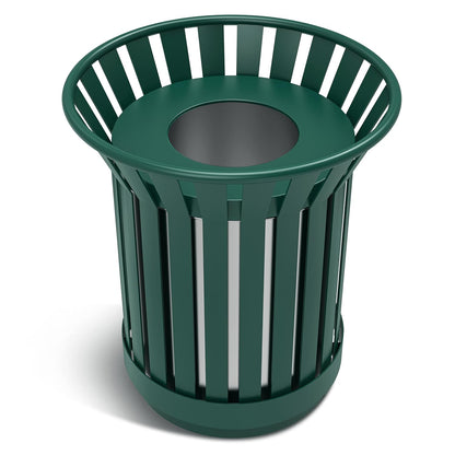 8Gallon Round Large Outdoor Trash Can, Heavy Duty Metal Slatted Garbage Can Outdoor, All Weather Resistant Commercial Garbage Cans, Waste Receptacle in Park, School, Beach, Patio (Green, Medium)