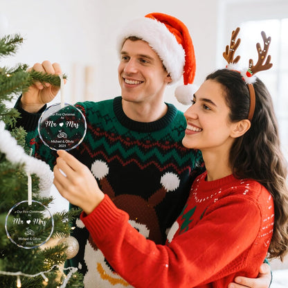 Our First Christmas As Mr & Mrs Ornament 2025, Personalized Christmas Ornaments Custom Name and Date, Customized Wedding Gifts for Couples, Bridal Shower Gifts - 1st Married Christmas Glass Ornament