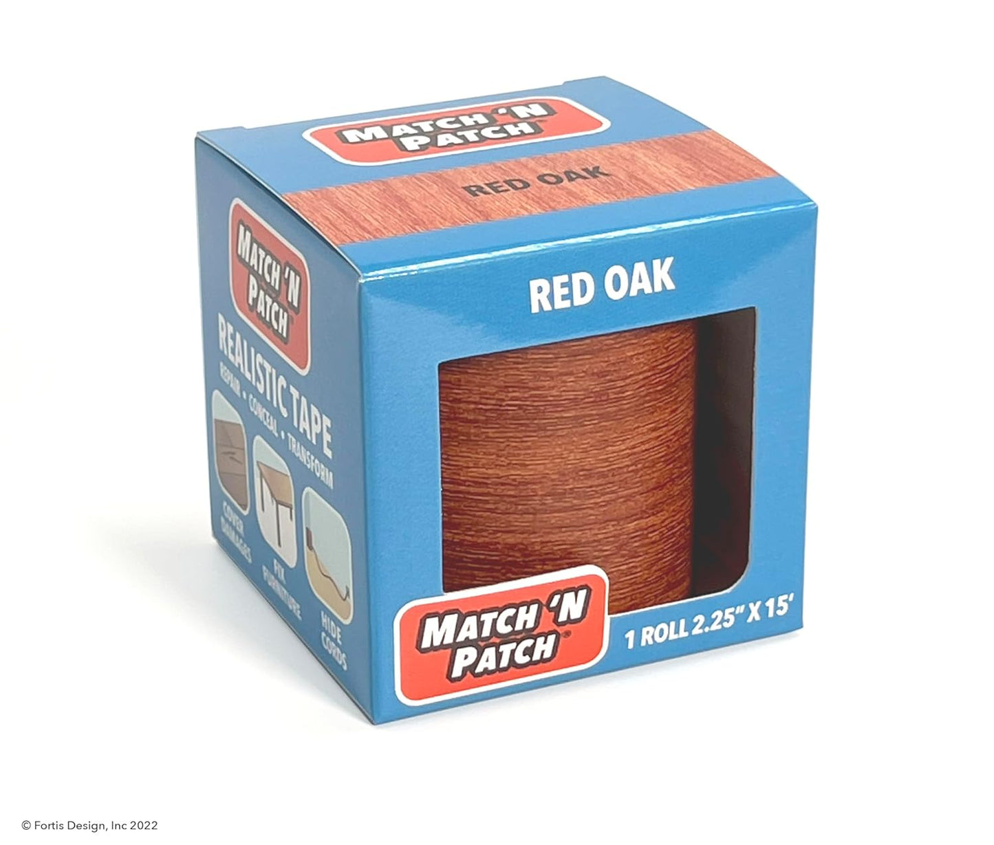 MATCH 'N PATCH Realistic Wood Grain Repair Tape - Durable Multi-Use Adhesive Tape for Furniture, Floors, Cabinets, Windows, Doors, RV, Home Decor & DIY Projects - Red Oak, 2.25 inch x 15 feet