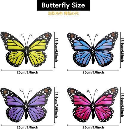 Metal Butterfly Outdoor Decor - 4 Pack 9.8in Butterflies Wall Sculpture Hanging Decor for Outside Home Yard Patio Fence Garden Decorations