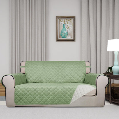 PureFit Reversible Quilted Sofa Cover, Water Resistant Slipcover Furniture Protector, Washable Couch Cover with Non Slip and Elastic Straps for Kids, Dogs, Pets (Oversized Loveseat, Sage Green/Ivory)