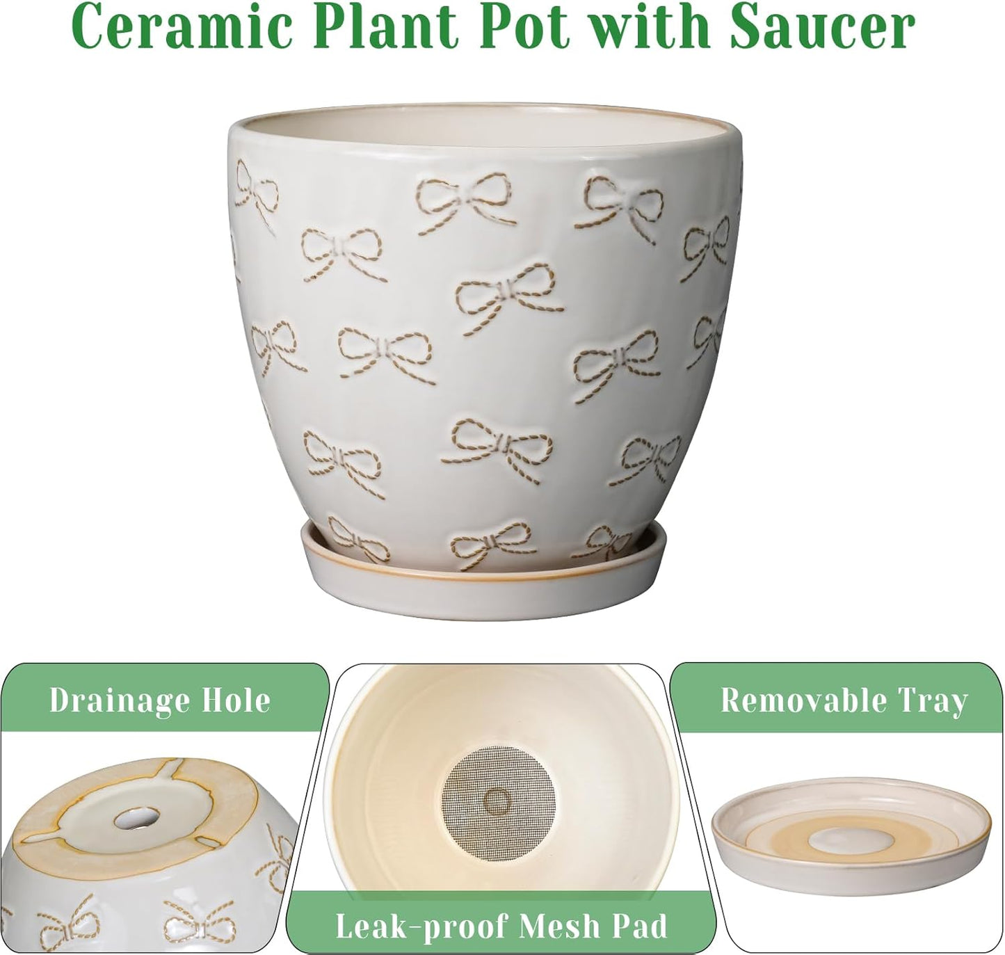 Pots for Plants 10 Inch - Ceramic Planter Large Plant Pot for Indoor Plants Outdoor Round Flower Pot with Drainage Hole and Saucer Home Garden Decor White