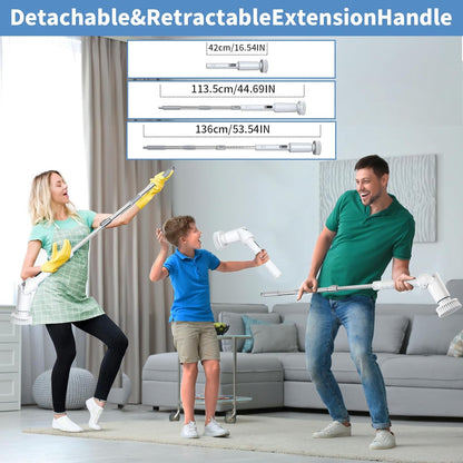 Electric Spin Scrubber - Cordless Cleaning Brush with Digital Display, 2 Speeds, 8 Brush Heads, IPX7 Waterproof, Adjustable Long Handle for Bathroom, Tub, Tile, Shower, and Car（Grey）