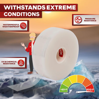 XFasten Self Fusing Silicone Tape Waterproof Clear – 1" x 36 Feet, Self Amalgamating Tape, Silicone Rubber for Plumbing, Sealing Pipes, Hose Repair, Outdoor Coax and Electrical Cables – Weatherproof