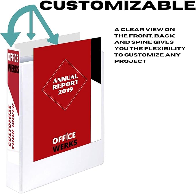 3 Ring Binder, Professional Angle D Ring Vinyl 3 Inch, Presentation Folder for Standard Pages 8.5 x 11 with Pockets, Crystal Clear View White (12 Pack) for Office Supplies