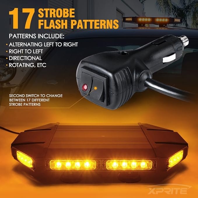 Xprite 18" Amber LED Emergency Rooftop Strobe Light Bar, Magnetic-Mounted Strobe Lights for Trucks, High-Intensity Warning Beacon for Tow, Construction, Snowplow, Patrol Vehicles