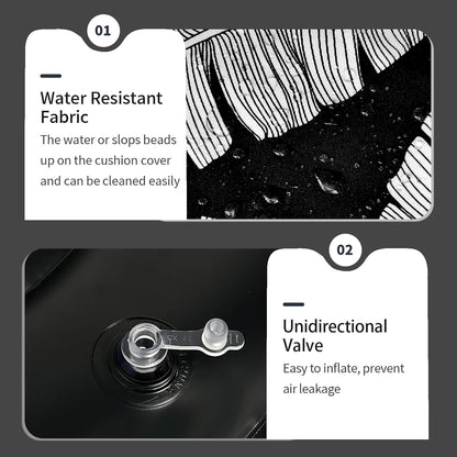 Inflatable Ottoman Stool D21 xH9 for Outdoor/Indoor Use, Water Repellent Patio Foot Rest Stool with Portable Handle,Round Pouf Ottoman Suitable for Garden,Deck and Camping - Black Leaves