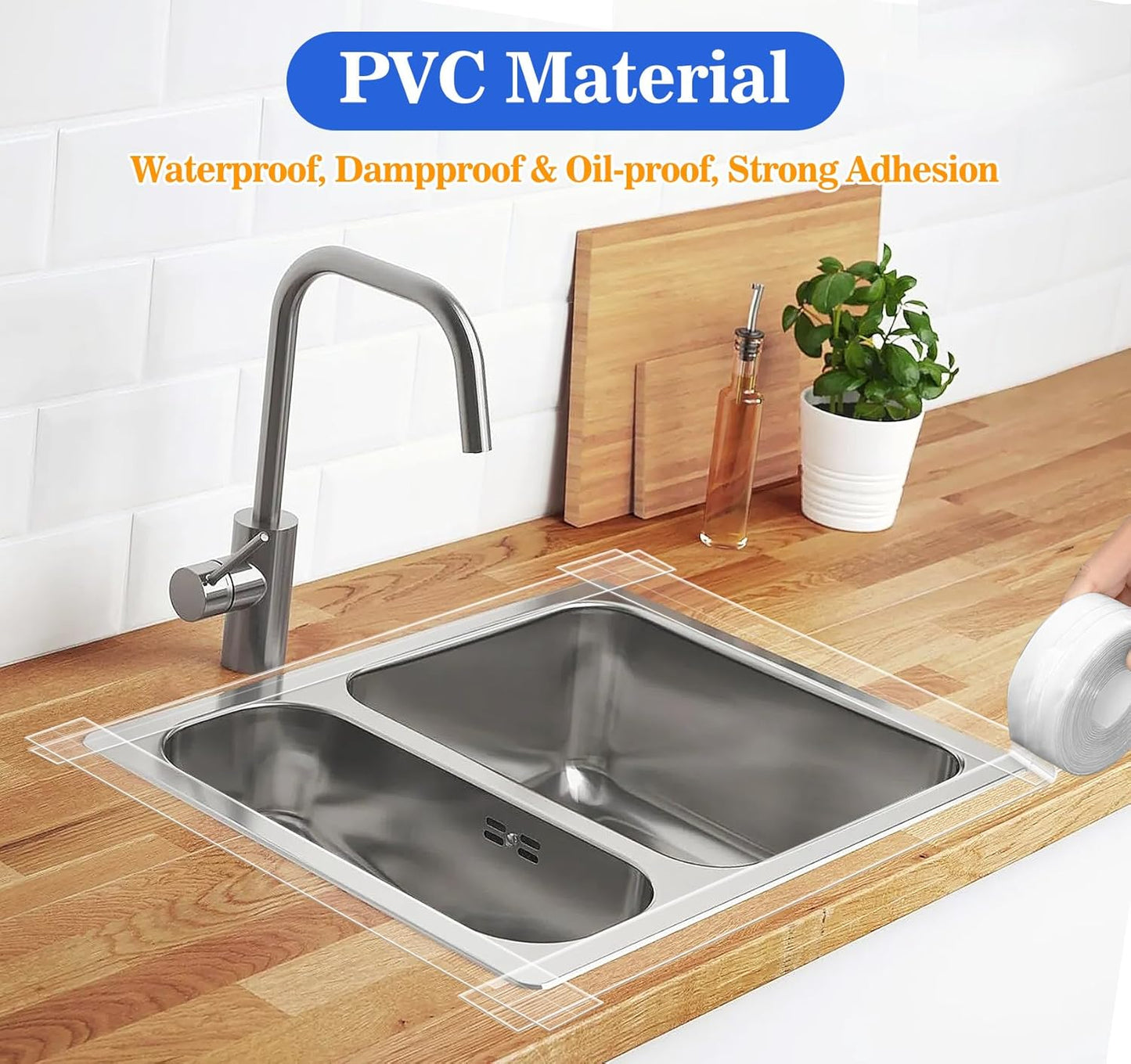 ABSOFINE Caulk Tape Waterproof Self Adhesive, Clear Toilet Caulk Sealant Tape, Shower Seal Strip for Kitchen, Countertop, Bathroom, Sink Bathtub Toilet Edge Protector with Sealing Tool (1.97"x16.4Ft)