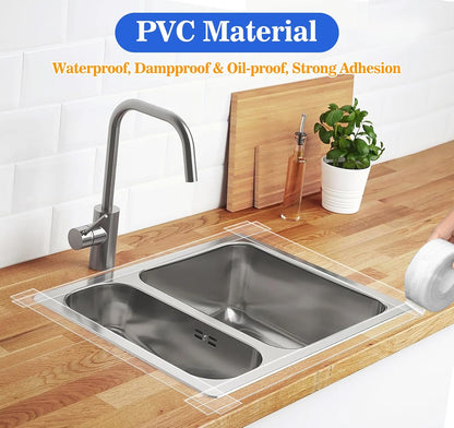 ABSOFINE Caulk Tape Waterproof Self Adhesive, Clear Toilet Caulk Sealant Tape, Shower Seal Strip for Kitchen, Countertop, Bathroom, Sink Bathtub Toilet Edge Protector with Sealing Tool (1.97"x16.4Ft)