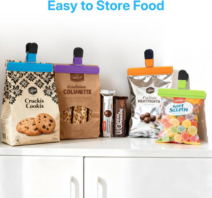 OWLKELA Chip Clip, 12 Pack Colors Wide Open Bag Clips for Food Storage, Heavy Duty Seal Grips Plastic Food Clips for Snack, Food Packages (6 inch x 3.4 inch)