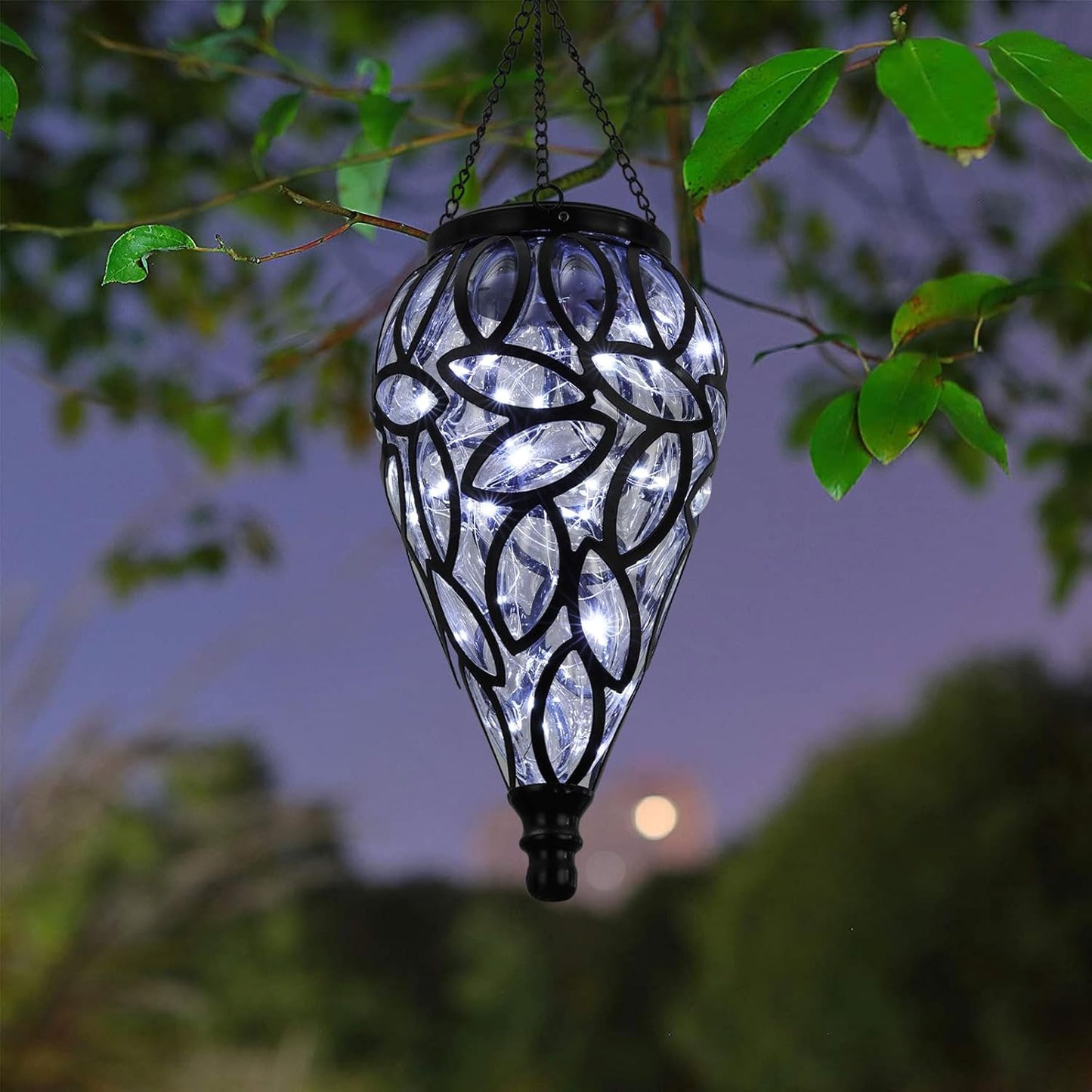 SUNNYPARK Outdoor Plastic Solar Hanging Lantern, 15 Cool White LEDs Twinkle Effect Tear-Shaped Hanging Lantern Decor Garden Decorative Solar Lights for Backyard, Patio and Lawn