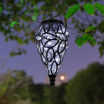 SUNNYPARK Outdoor Plastic Solar Hanging Lantern, 15 Cool White LEDs Twinkle Effect Tear-Shaped Hanging Lantern Decor Garden Decorative Solar Lights for Backyard, Patio and Lawn