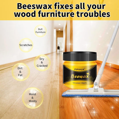 PIPIHUA Beeswax Polish and Conditioner for Wood Furniture - Waterproof & Restorer Wood Wax, Multipurpose Beeswax Furniture Polish and Cleaner for All Types and Colours(2×100g with 4 Sponges)