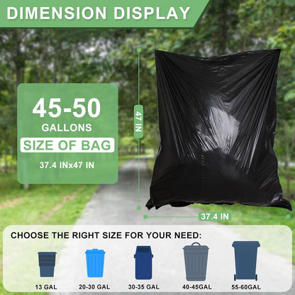 45-50 Gallon Black Trash Bags 120 Count - 38''x47'' Large Garbage Bags Unscented, 40+ Gallon Trash Can Liners, Multipurpose for Office, Outdoor, Yard and Commercial