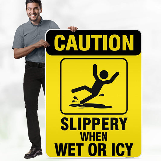 Caution Slippery When Wet Sign or ICY Sign, 36"x48" Aluminum Composite, Indoor/Outdoor Use, USA MADE By My Sign Center