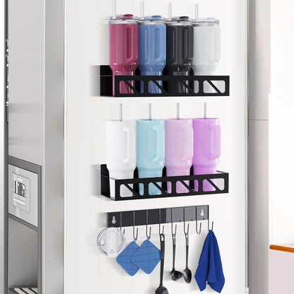 Magnetic Spice Rack Organizer for Fridge Seasoning Organizer for Kitchen storage with Screw or Adhesive Hanging,Magnetic Shelf with Hook for Refrigerator and Oven (2pack)