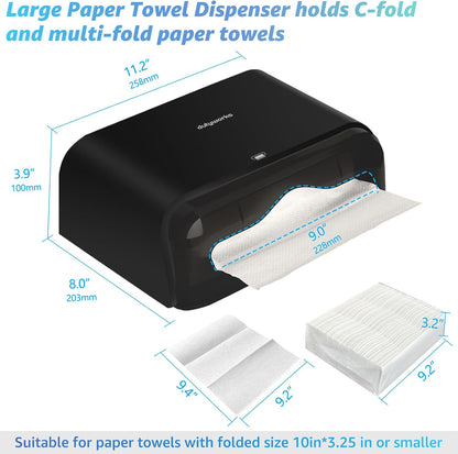Paper Towel Dispenser Wall Mount, Multifold Paper Towel Holder Adhesive Hand Towel Dispenser for Bathroom Kitchen Commercial, Black