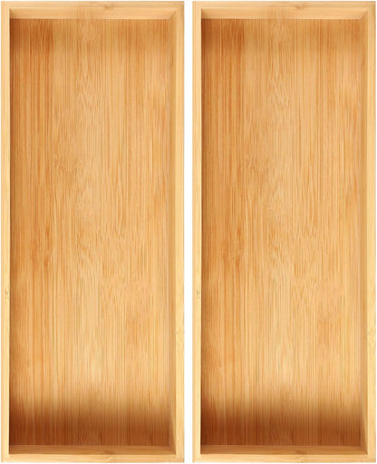 Fabsome Kitchen Utensil Drawer Organizer, Bamboo Silverware Cutlery Flatware Organizer Bins, Wooden Container Storage Trays for Bathroom Vanity Junk Drawer, 15" x 6" Set of 2