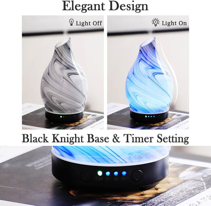 Porseme 150ml Essential Oil Diffuser Glass Color Changing Aroma Air Diffusers Aromatherapy Ultrasonic Cool Mist Humidifier 6 Running Hours Waterless Auto-Off for Sleeping Yoga Office (Mini Blue Ink)
