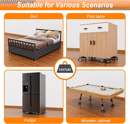 Furniture Dolly 5 Wheels Heavy Duty with Removable Side Guards,3307 Lbs Capacity,360° Rotating Wheels & Tail Brake,Furniture Movers Lifter Tool for Sofas,Beds, Appliances,–Stable,Safe,and Easy to Use