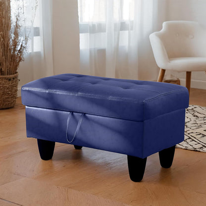 Ottoman Rectangular Storage Ottoman Bench, Faux Leather Footrest, Coffee Table, Stool Footstool with Hinged Lid for Living Room, Bedroom, Entryway, Blue, 35"x23.5"x17.5"