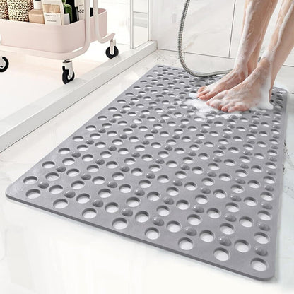 Non Slip Bathtub Mat and Shower Mat 31x17 inch,Bath Mat with Quick Dry Drain Holes and Suction Cups, Soft Comfortable Safe Bathroom Mat for Bath Tub, Floor, Tile (Grey)