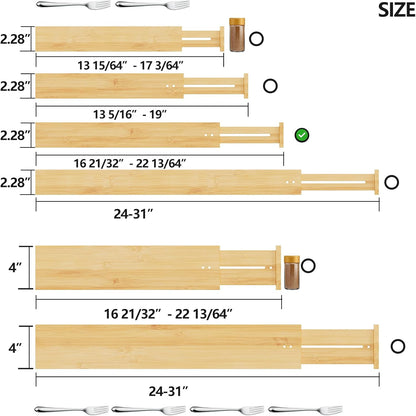 BAMEOS Drawer Dividers Bamboo Separators Organization Expandable Organizers for Kitchen Bedroom Bathroom Dresser Office 4-pack
