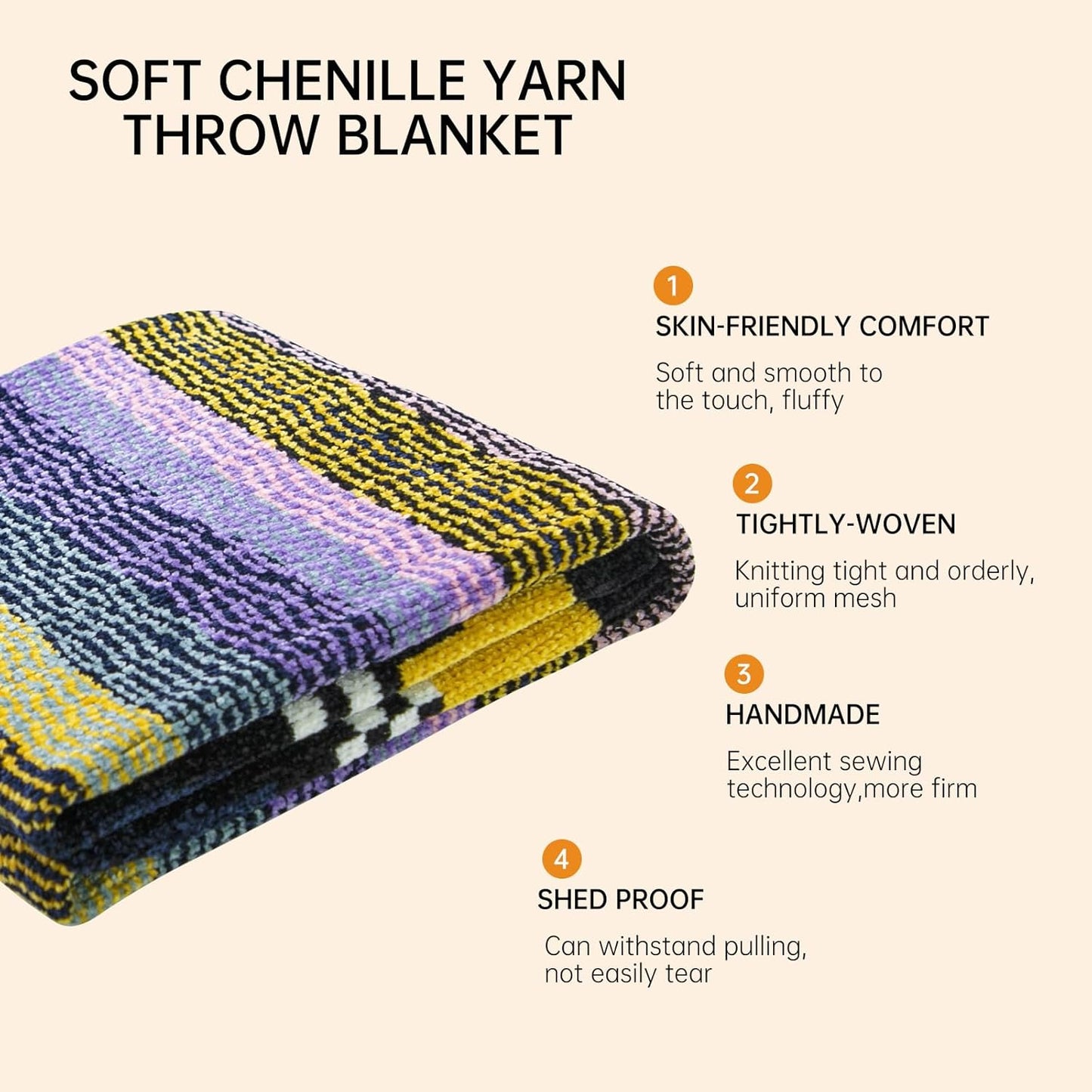 Soft Chenille Yarn Throw 36"x48", Handmade Knit Throw Blanket, for use in All Seasons, Soft Cozy Warm Knitted Blanket for Bed Sofa, Couch Chair, Living Room(1.76Ib)