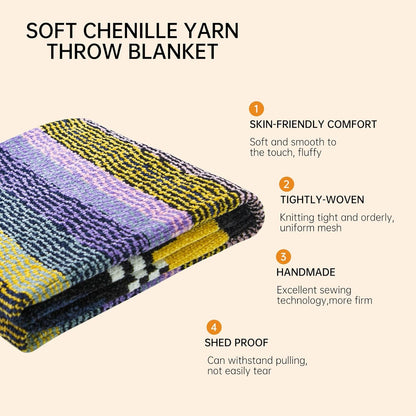 Soft Chenille Yarn Throw 36"x48", Handmade Knit Throw Blanket, for use in All Seasons, Soft Cozy Warm Knitted Blanket for Bed Sofa, Couch Chair, Living Room(1.76Ib)