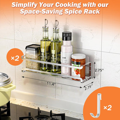 Spice Rack wall mounted 2 Pack, Space-Saving Spice Organizer for Spice Jars and Seasonings,Screw or Adhesive Hanging Spice Rack Organizer for Your Kitchen Cabinet,or Pantry Door,Silver