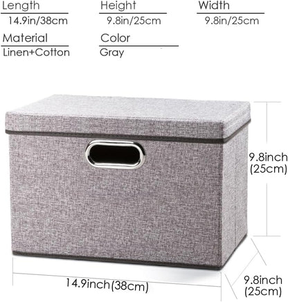PRANDOM Foldable Storage Boxes with Lids [1-Pack] Linen Fabric Collapsible Storage Bins Organizer Containers Baskets Cube with Cover for Home Bedroom Closet Office Nursery (14.9x9.8x9.8)